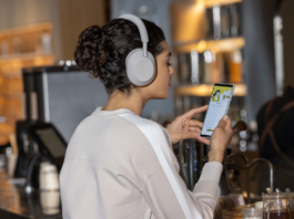 Woman wearing noise cancelling headphones