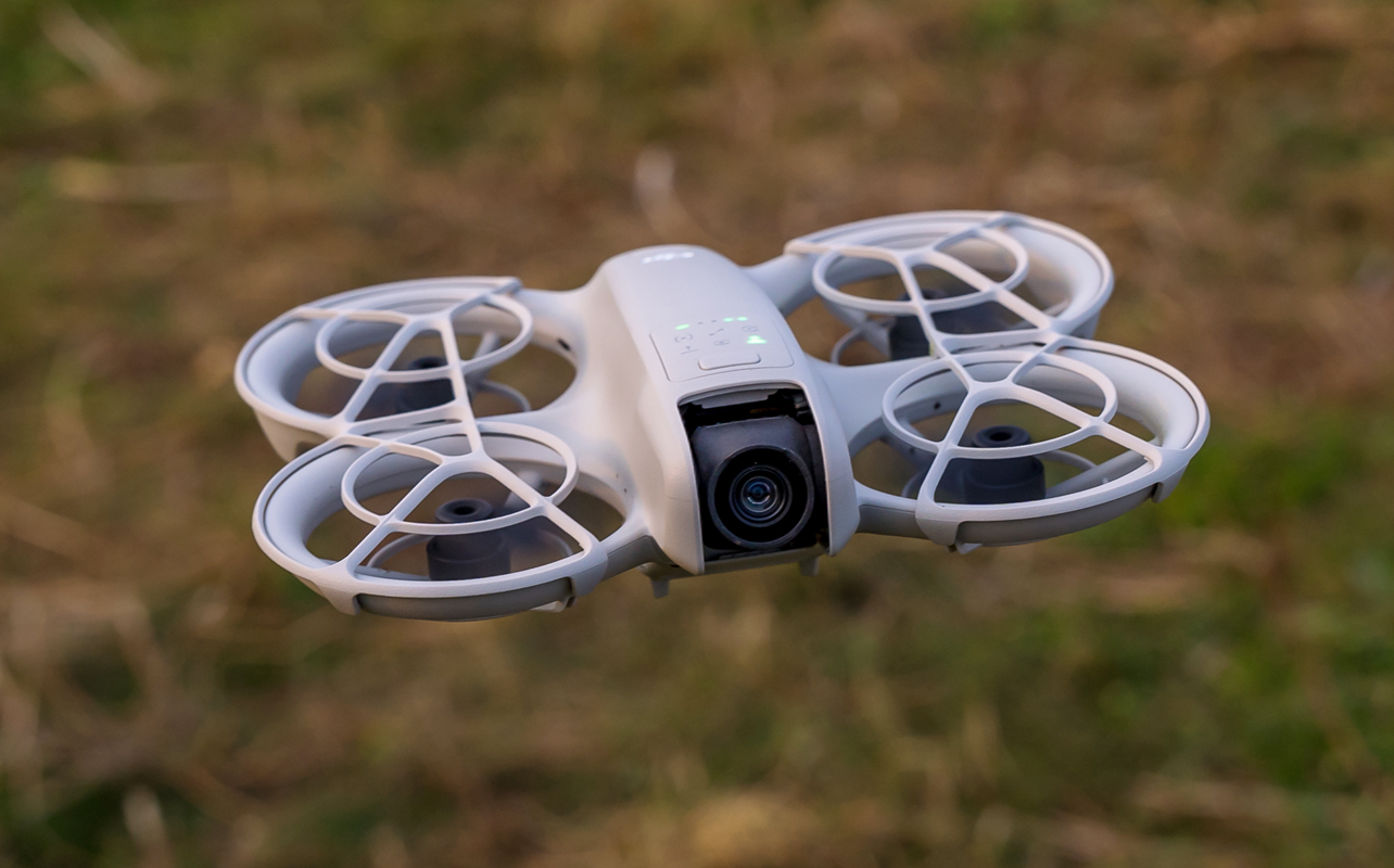 Front view of DJI Neo while flying.