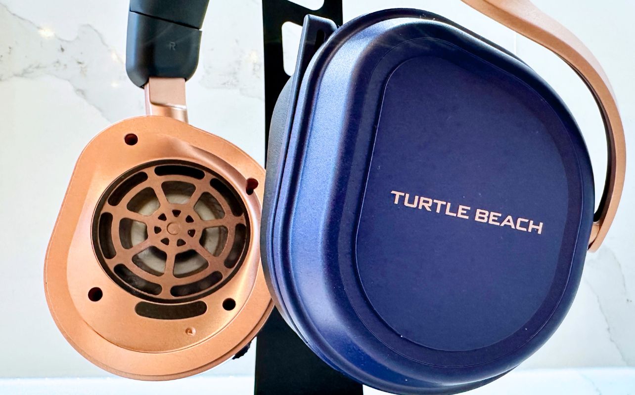 An inside look at the Turtle Beach Stealth 700 drivers with the headphone plush removed against a white background.