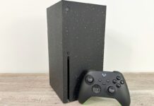 Xbox Series X unboxed on a desk with the console and controller.