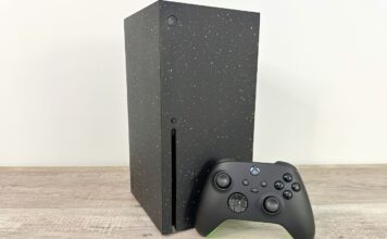 Xbox Series X unboxed on a desk with the console and controller.