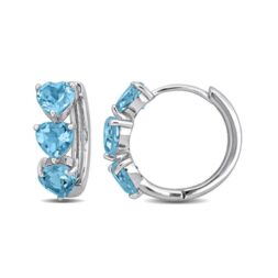 hoop earrings feature 2.88 carats (ctw) of heart-shaped sky-blue topaz stones. It is crafted in polished sterling silver.