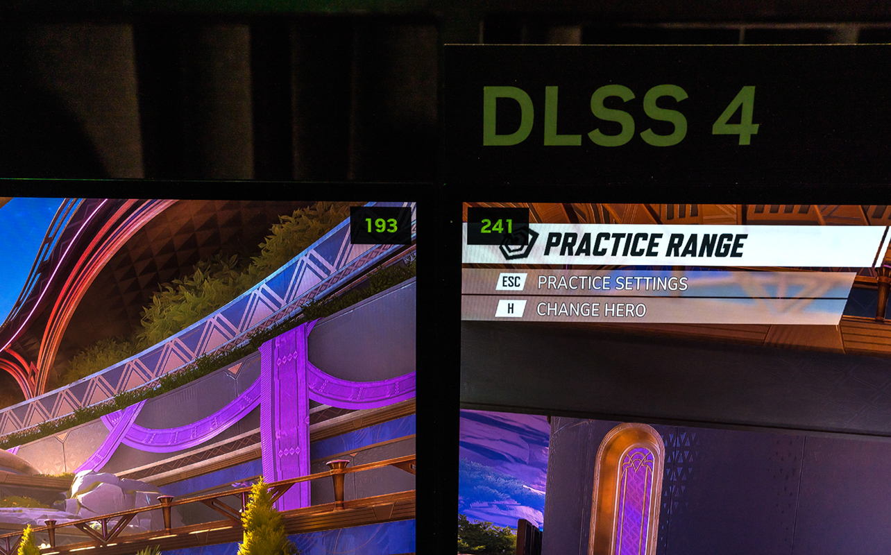 Framerate differences for game running DLSS 4 with NVIDIA RTX 50 GPU.