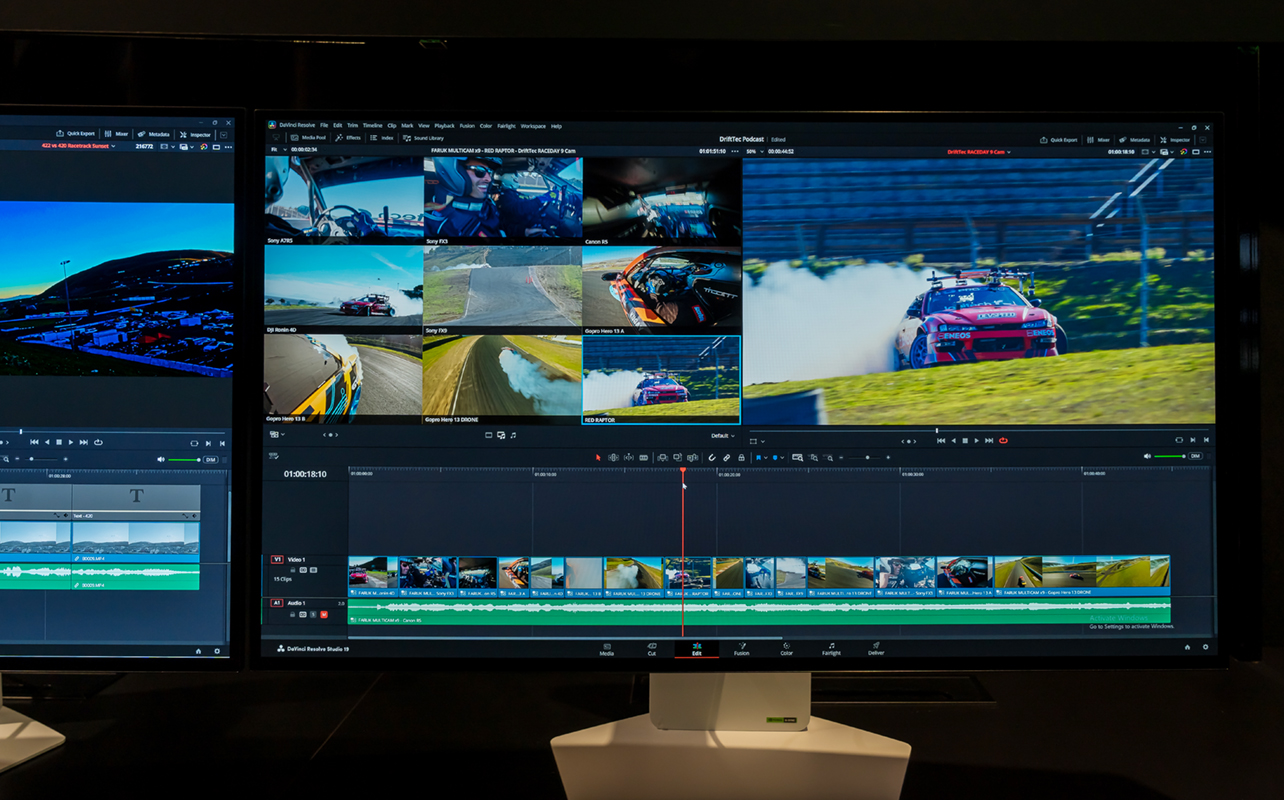 Editing nine camera feeds on DaVinci Resolve on GeForce RTX 5070 GPU.