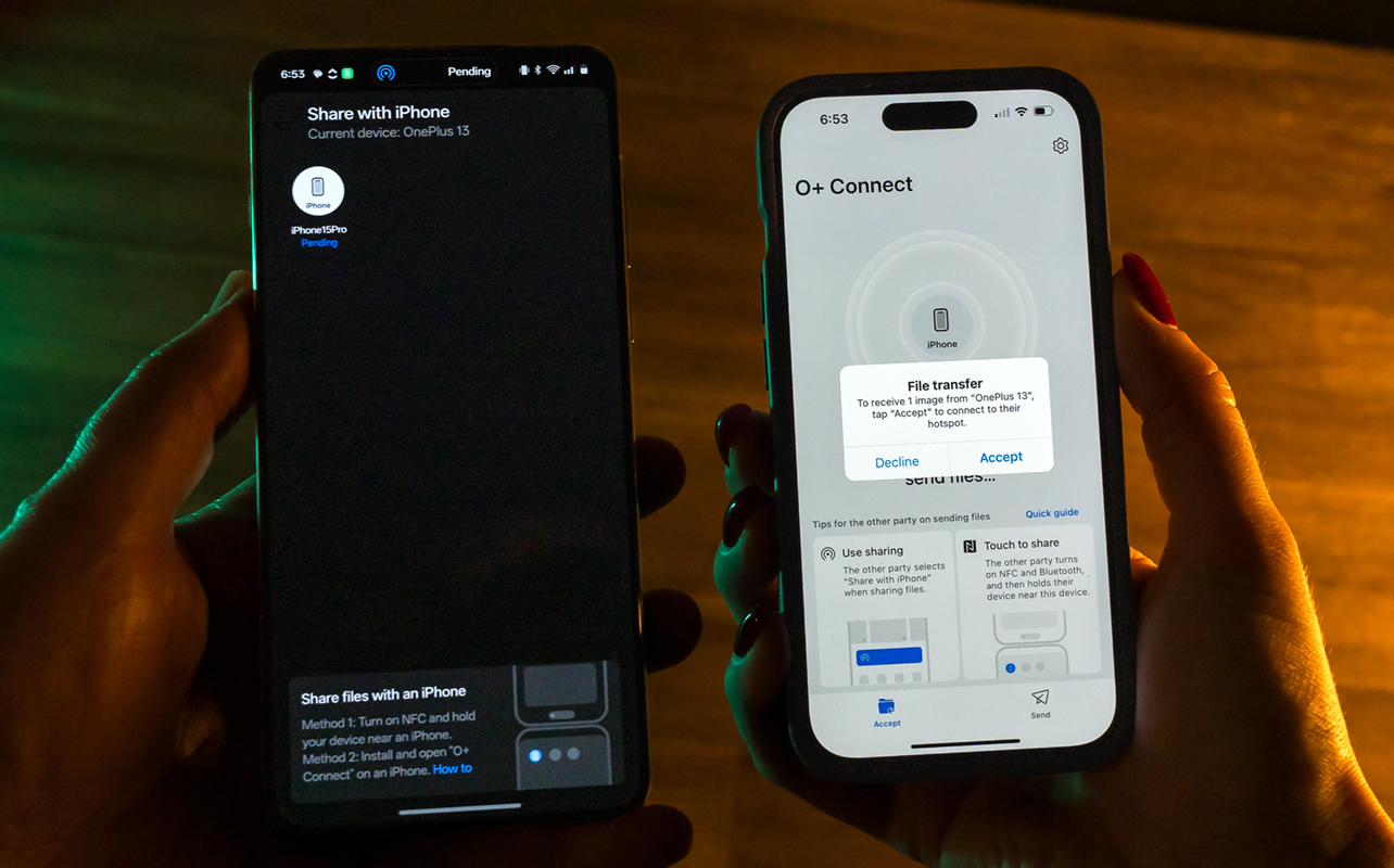 OnePlus 13 sharing a file with iPhone.