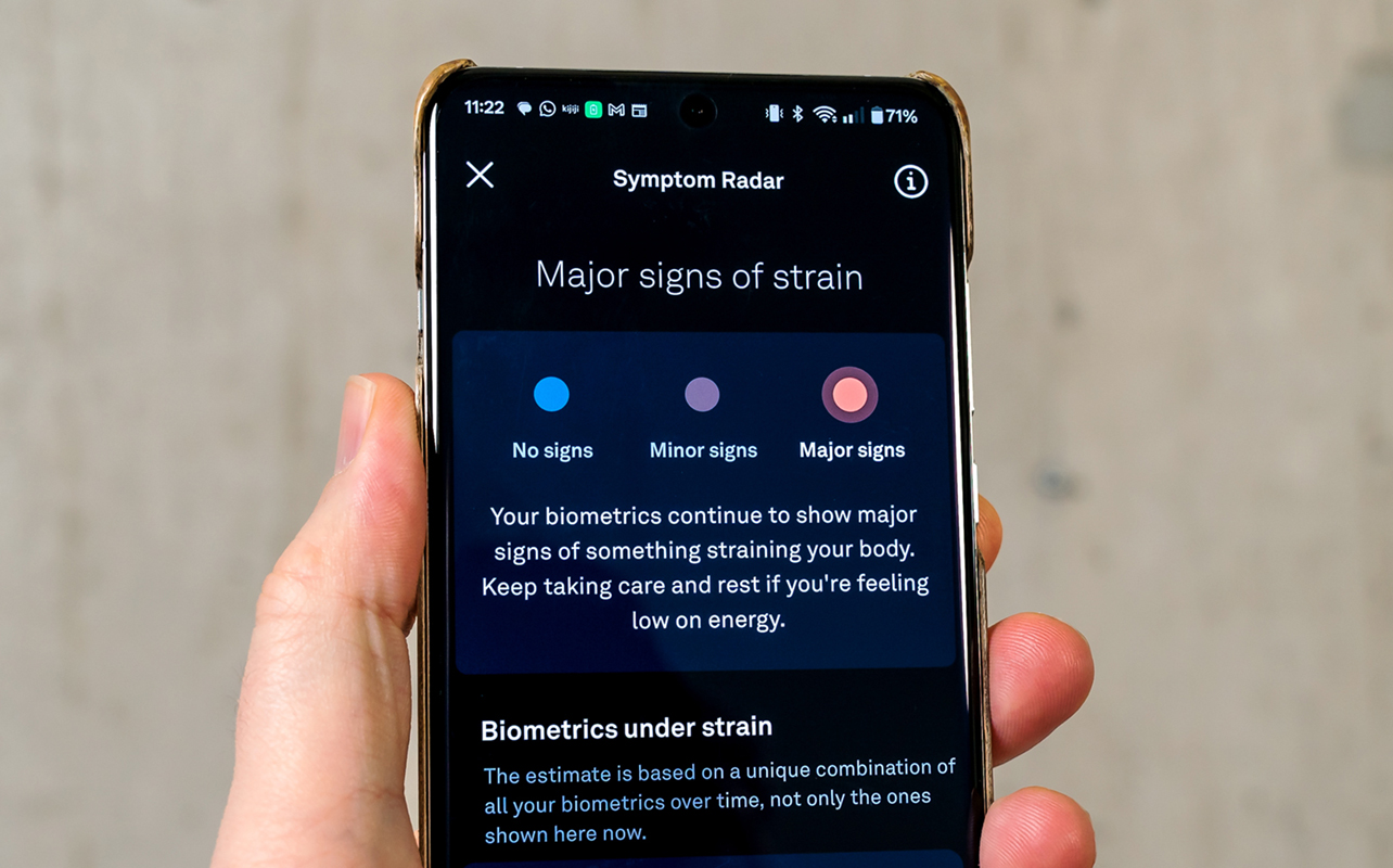 Oura app showing Symptom Radar details.