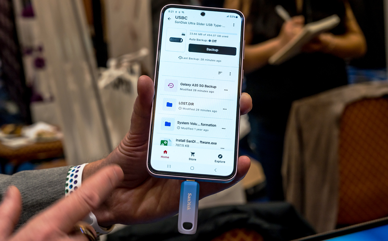 SanDisk USB-C stick in an iPhone at CES 2025.