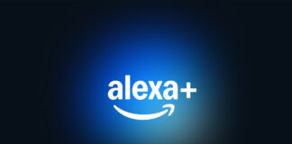 Alexa+ logo in white on blue and black background.