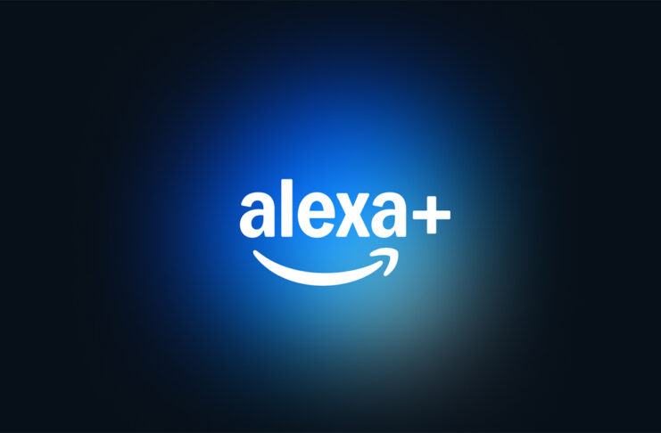 Alexa+ logo in white on blue and black background.