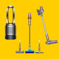 Best buy Canada Dyson products including Dyson V15s Detect Submarine Cordless Stick Vacuum, Dyson V7 Advanced Cordless Stick Vacuum, and Dyson HP02 Pure Hot + Cool Link Air Purifier with HEPA Filter.