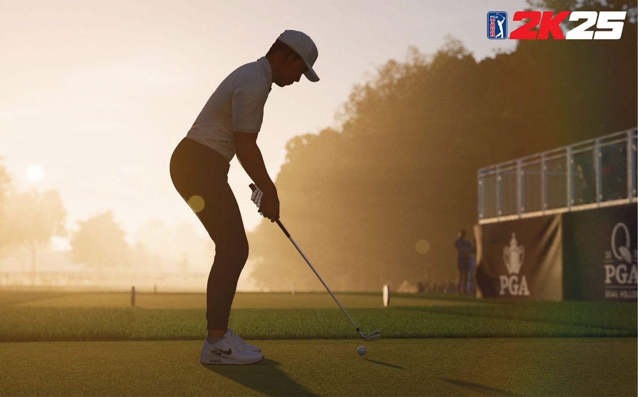 PGA Tour 2K25 a screenshot showing a player getting ready to hit a ball.