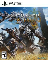 Illustration de la pochette du jeu vidéo Monster Hunter Wilds pour la PlayStation 5.