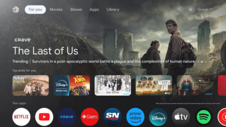 A home screen of the Google TV OS