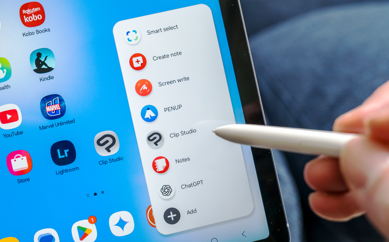 Samsung Galaxy Tab S10 FE S Pen Air Actions menu.