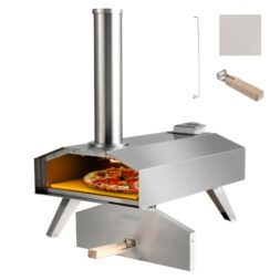 Costway Outdoor Pizza Oven Portable Stainless Steel Wood Pellet Pizza Stove with 12” Pizza Stone, Foldable Wood Fired Pizza Maker for Outdoor Cooking BBQ Camping
