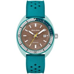 Bulova Mens Snorkel Quartz Watch 41mm Green Hybrid-Ceramic Case Green HNBR Rubber Strap with Brown Dial (98B446)