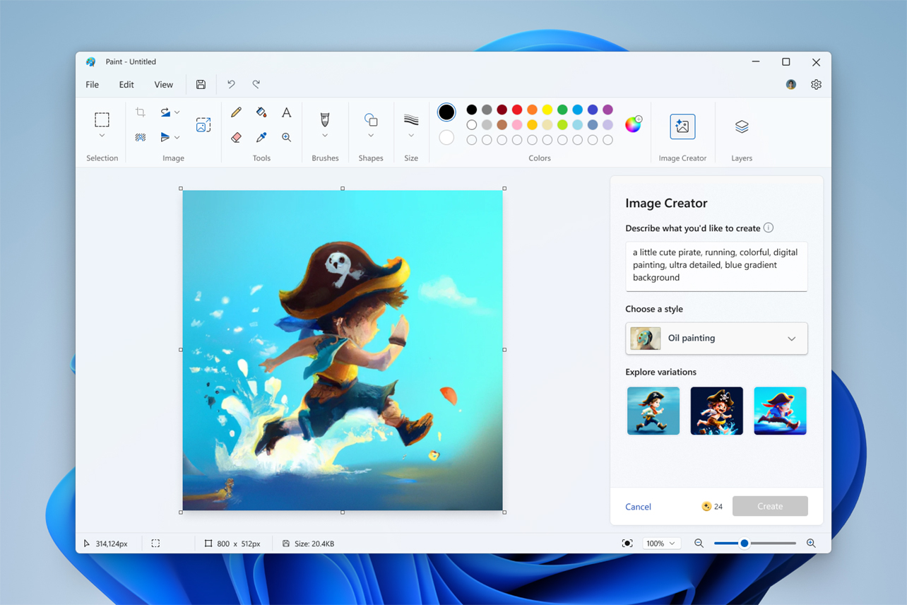 Screenshot showing generative AI in Microsoft Paint.