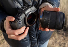 Canon camera with lens unattached.