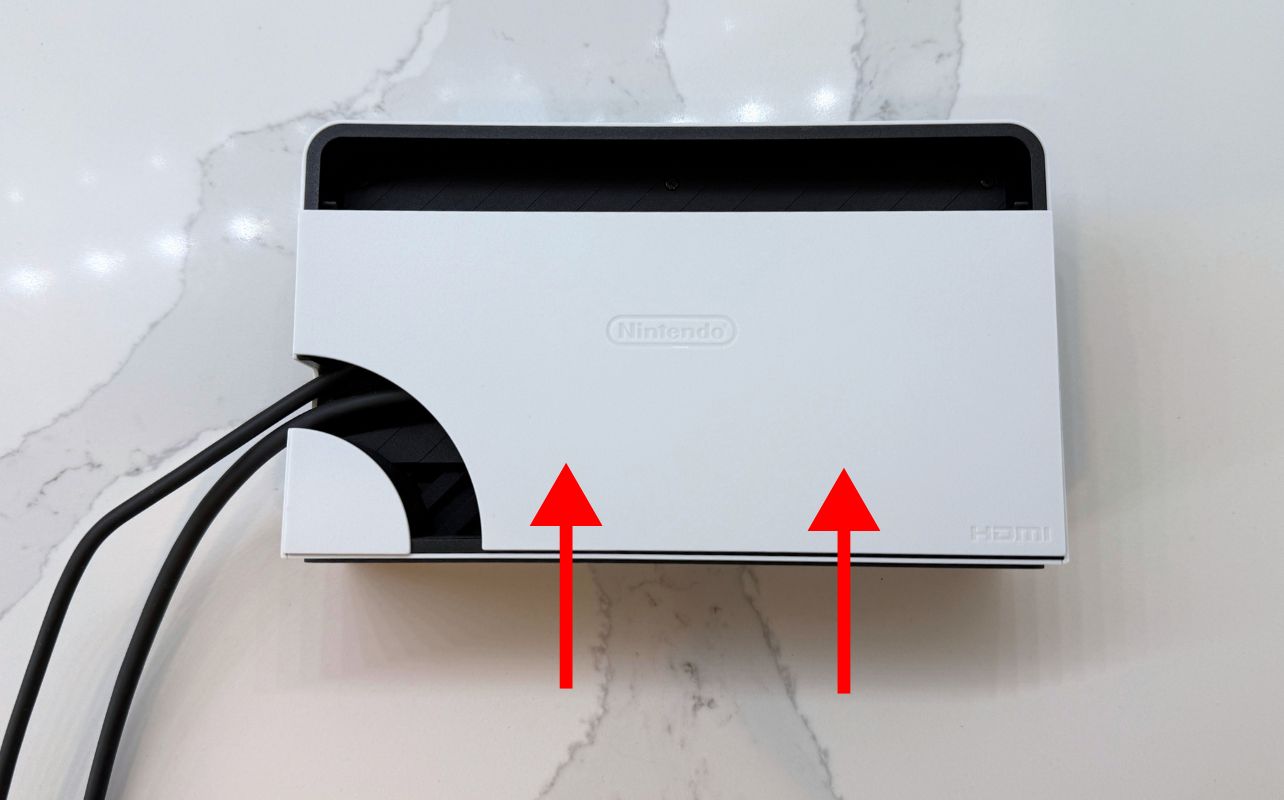 The Nintendo Switch dock back panel reattached.