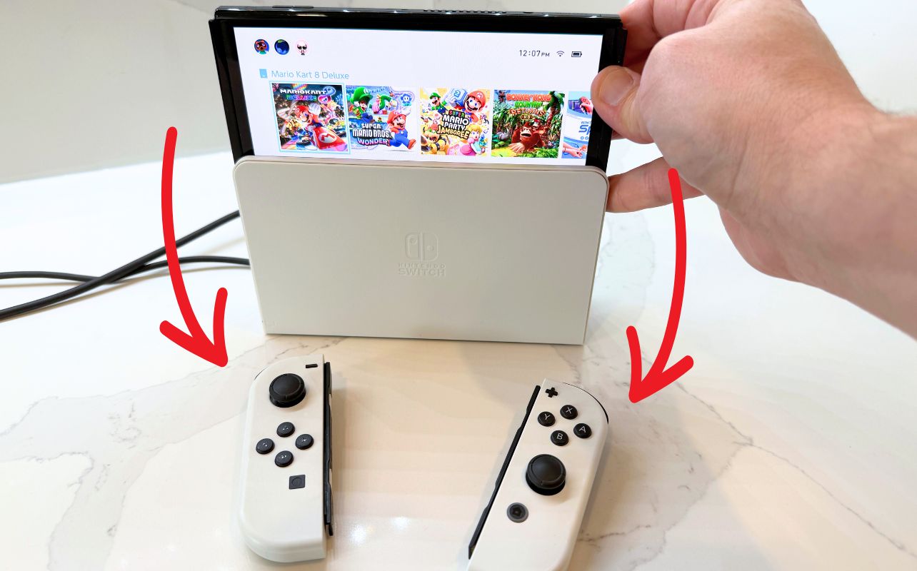 The Nintendo Switch console docked.