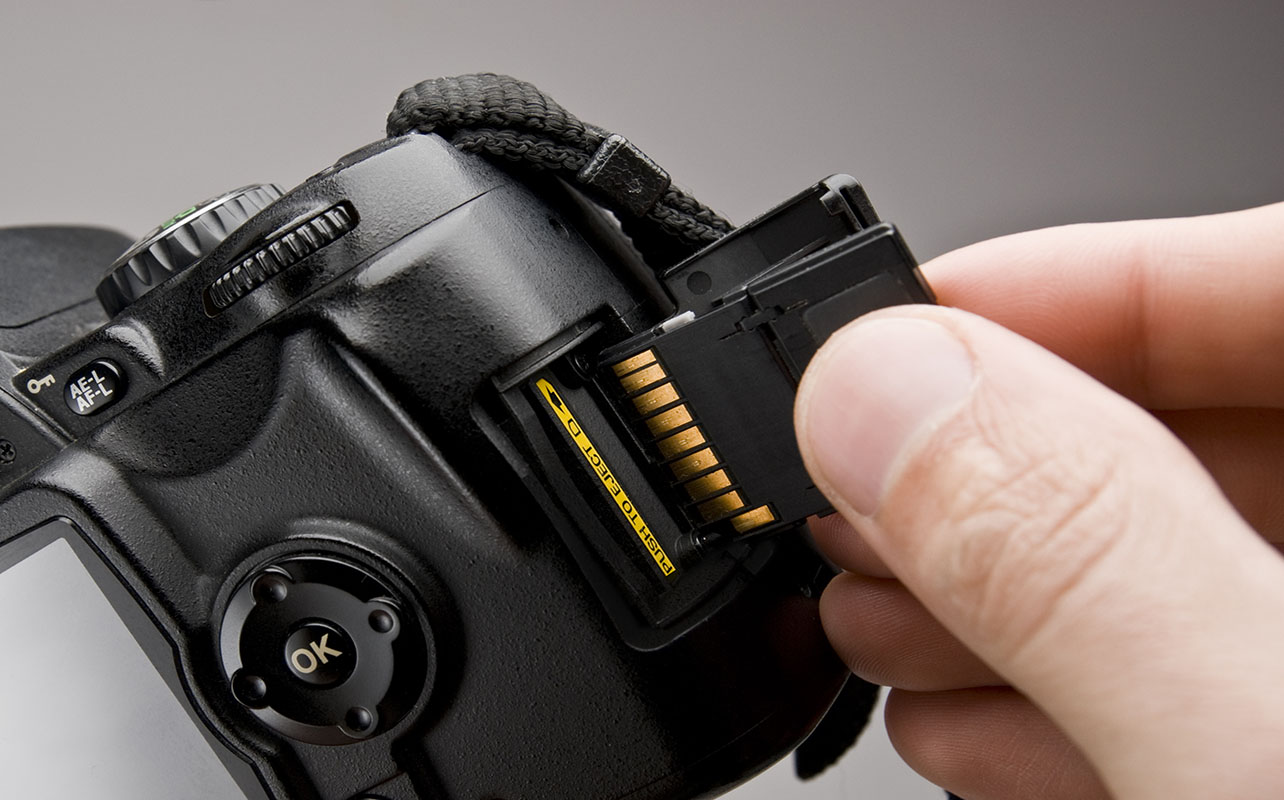 Memory card inserted in a DSLR