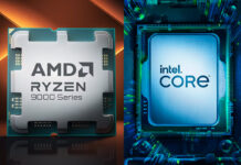 Graphic showing AMD Ryzen vs. Intel Core CPUs.