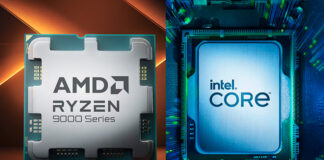 Graphic showing AMD Ryzen vs. Intel Core CPUs.