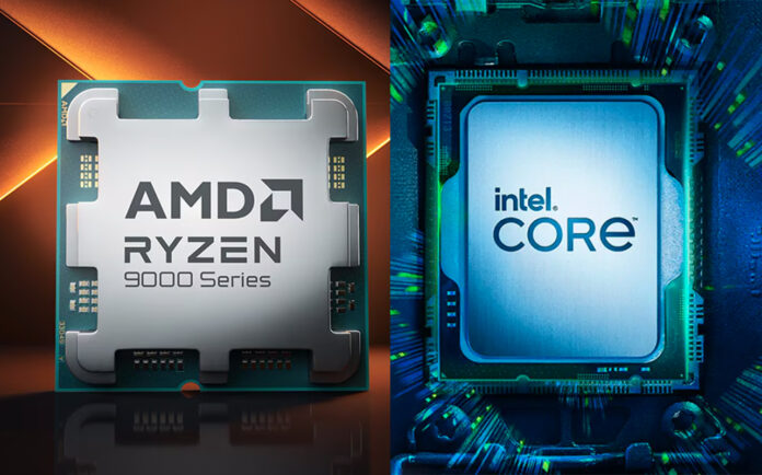 Graphic showing AMD Ryzen vs. Intel Core CPUs.