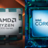 Graphic showing AMD Ryzen vs. Intel Core CPUs.