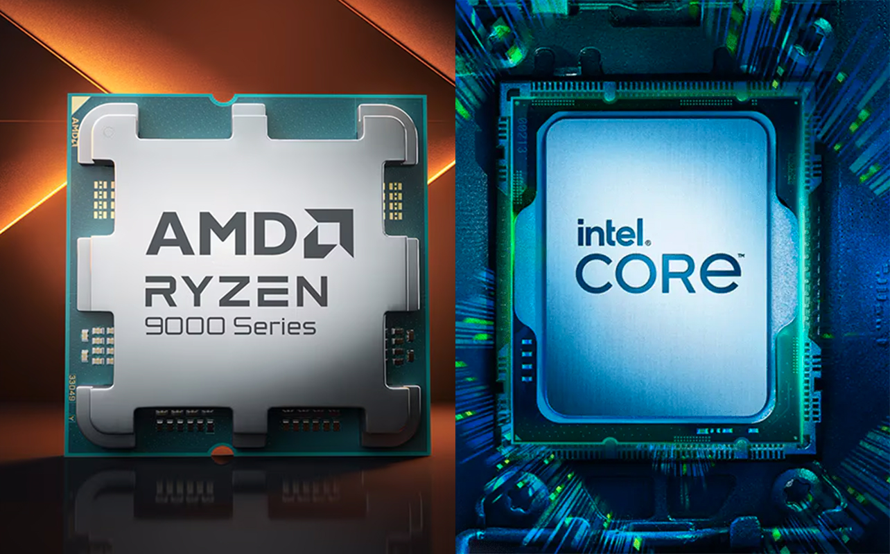 Graphic showing AMD Ryzen vs. Intel Core CPUs.