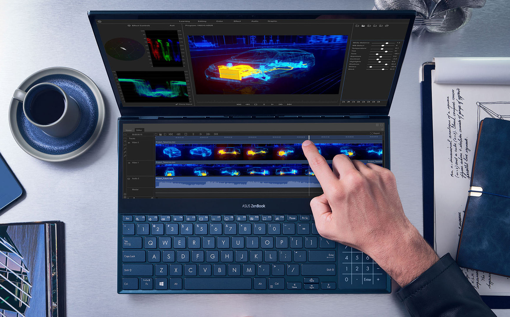 Person working on a video editing project on laptop.