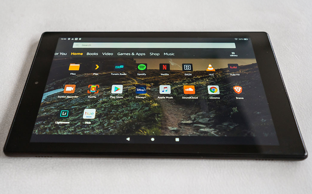 Amazon Fire tablet home screen showing Android apps.