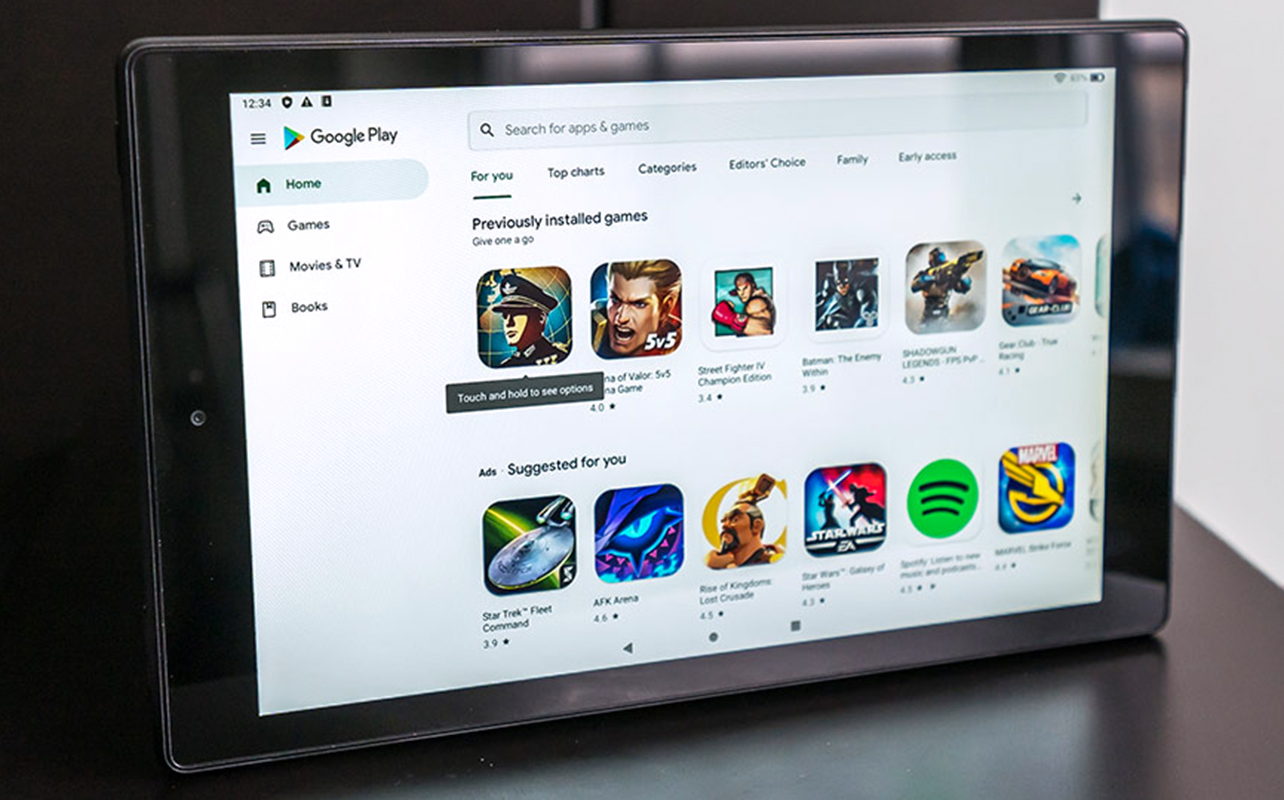 Google Play Store screen on Amazon Fire tablet.