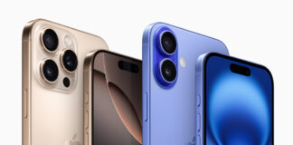 iPhone 16 and iPhone 16 Pro next to each other on white background.
