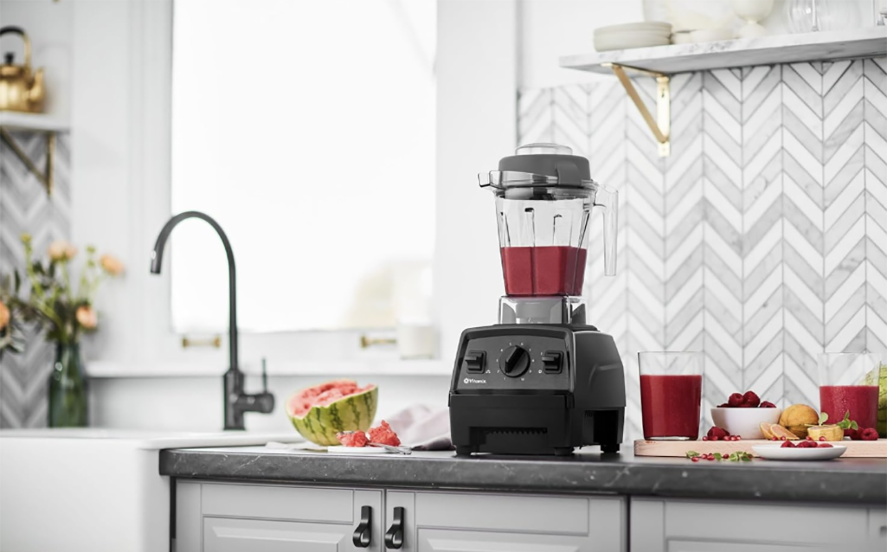 The Vitamix Explorian blender on a counter.