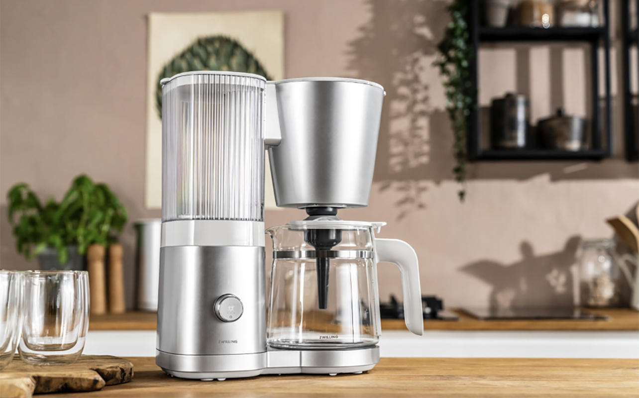 A Zwillings coffee maker on a counter.