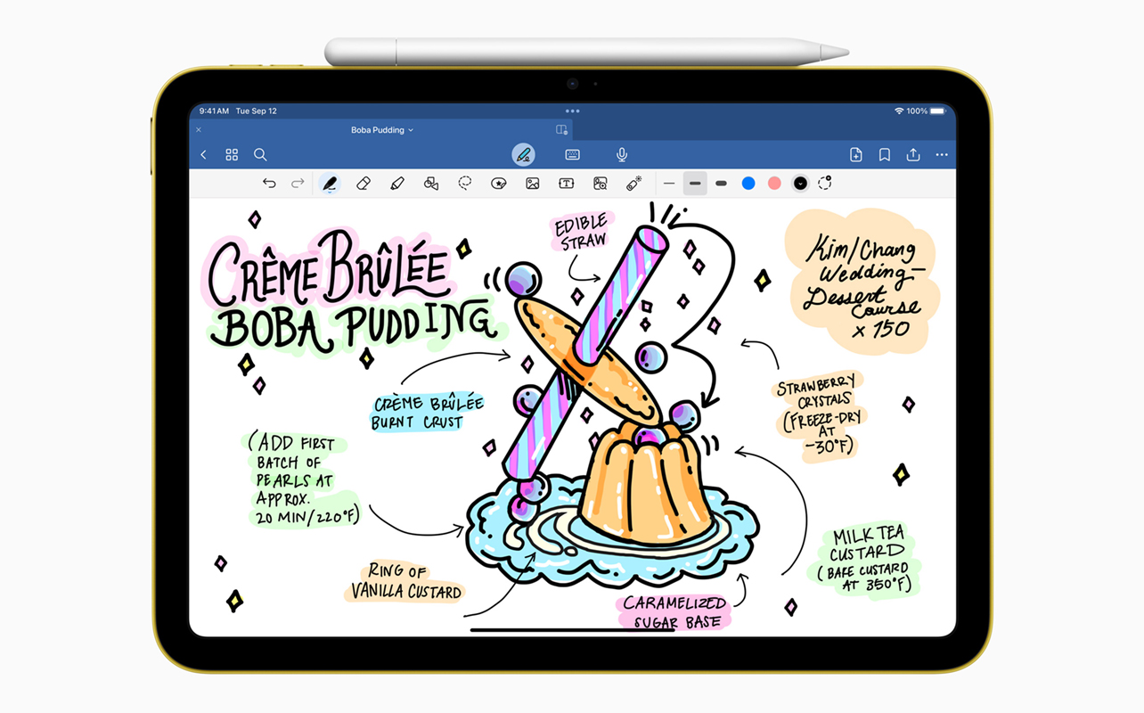 Example of Apple Pencil working with iPad 10th generation to take notes onscreen.