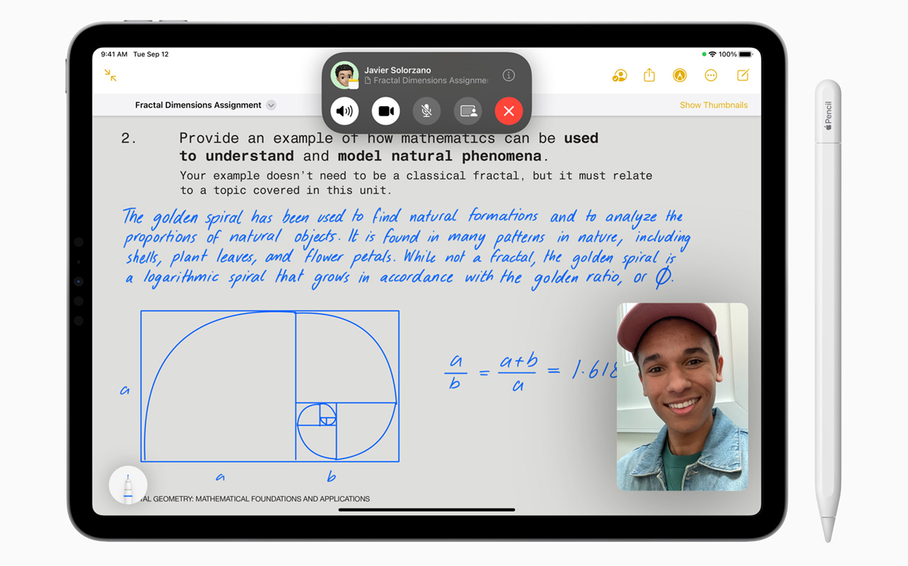 Example showing iPad with Apple Pencil, digital notes and FaceTime video call.