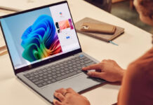 Woman using Copilot+on an HP laptop.