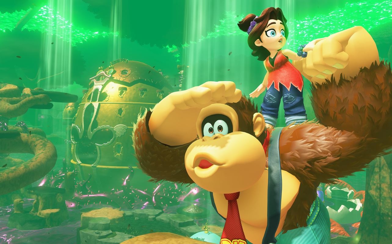 Donkey Kong Bananza with Pauline on Donkey Kong's shoulder.