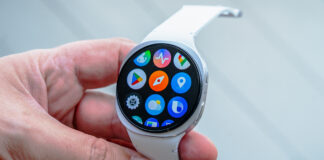 Samsung Galaxy Watch8 loose in hand showing app screen.