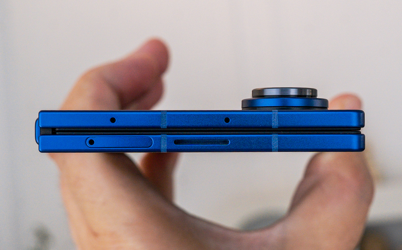 Samsung Galaxy Z Fold7 profile view from the top.