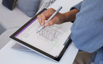 Person drawing something on a Microsoft Surface with Surface Pen.