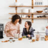 mother and two daughters having fun, making ice cream together with a Ninja ice cream maker.