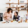 mother and two daughters having fun, making ice cream together with a Ninja ice cream maker.