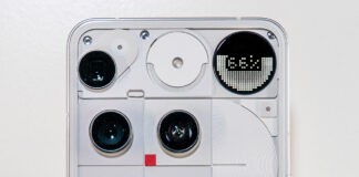 View of top half of back of Nothing Phone (3) in white.