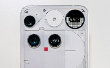 View of top half of back of Nothing Phone (3) in white.