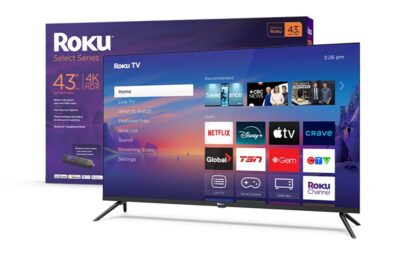 Téléviseur intelligent série Select de Roku sur fond blanc uni.