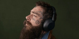Musician Post Malone wearing Sony WH-1000XM6 ANC headphones.
