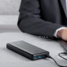 A close up of the Anker Powercore III Elite charging a laptop